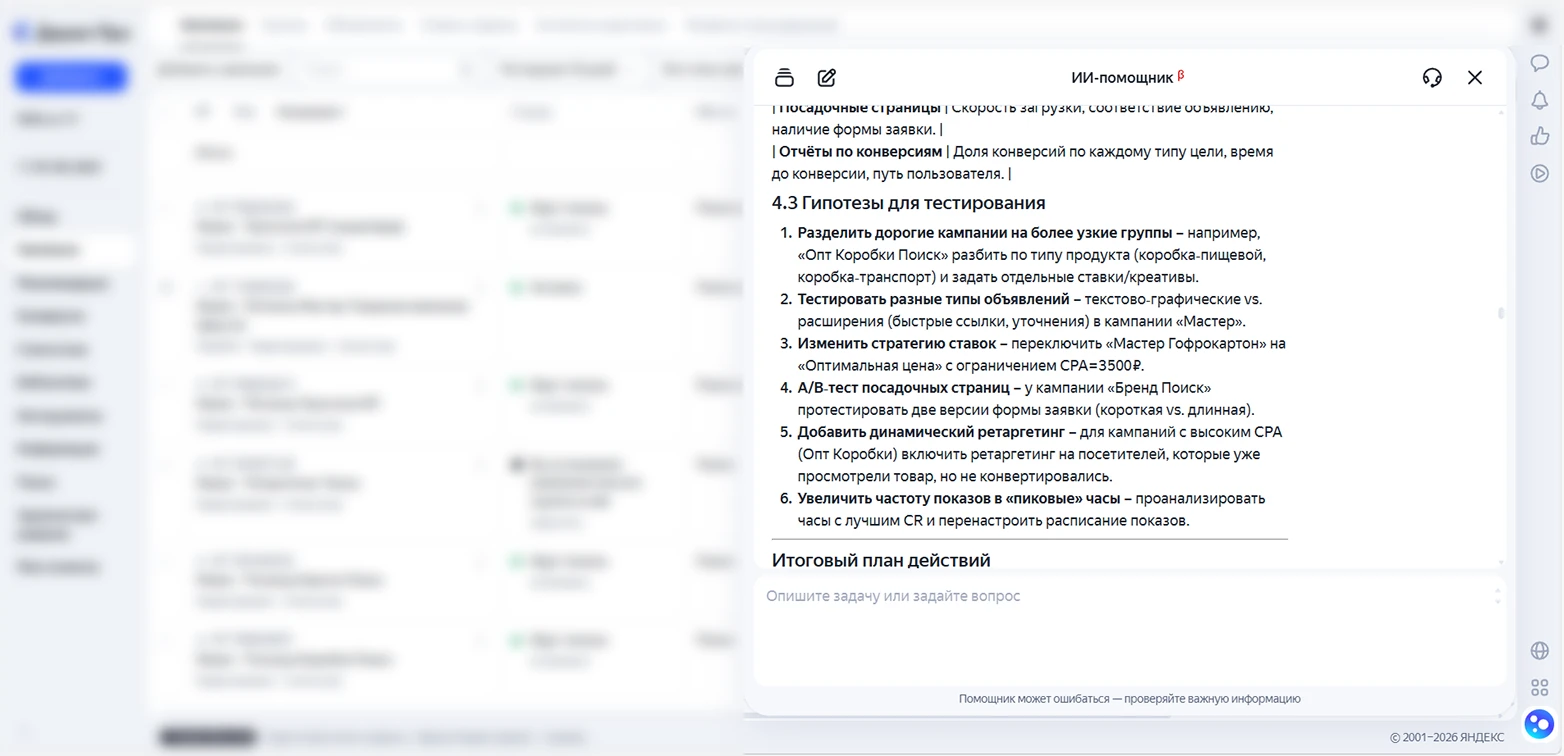 Логика работы ИИ-помощника Яндекс.Директа