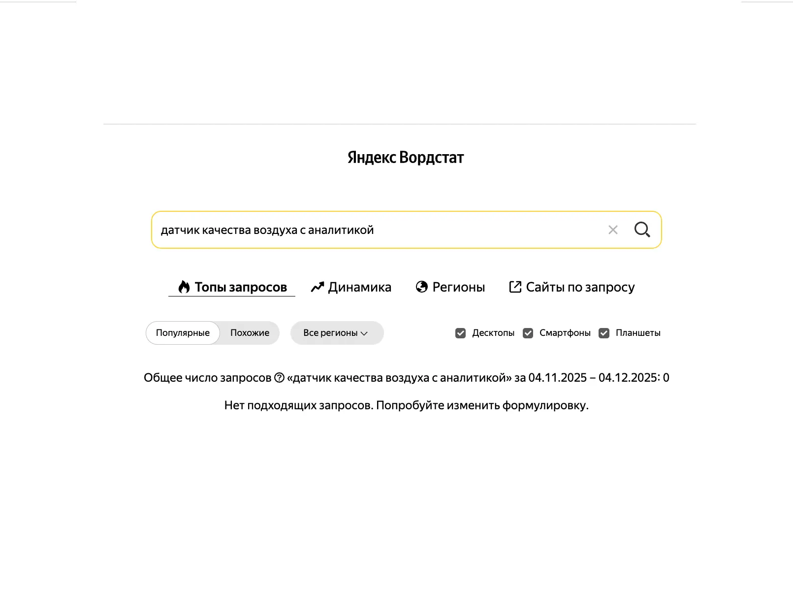 Статистика запросов по анализу воздуха