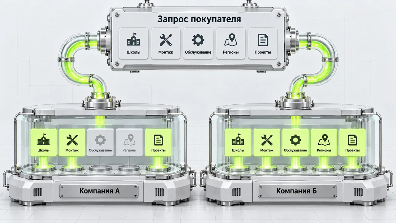 Сравнение полноты информации о двух поставщиках по пяти критериям