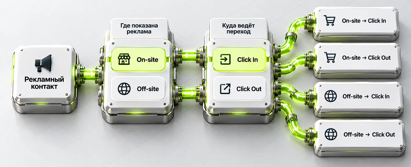 Сочетания On-site, Off-site, Click In и Click Out в Retail Media