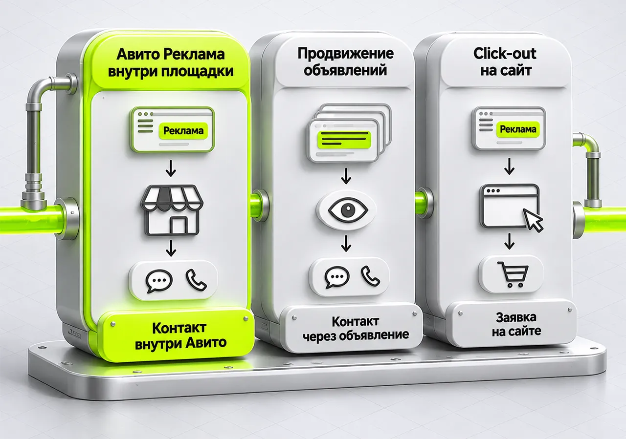 Три способа рекламы на Авито: переход в профиль, продвижение объявлений и переход на сайт